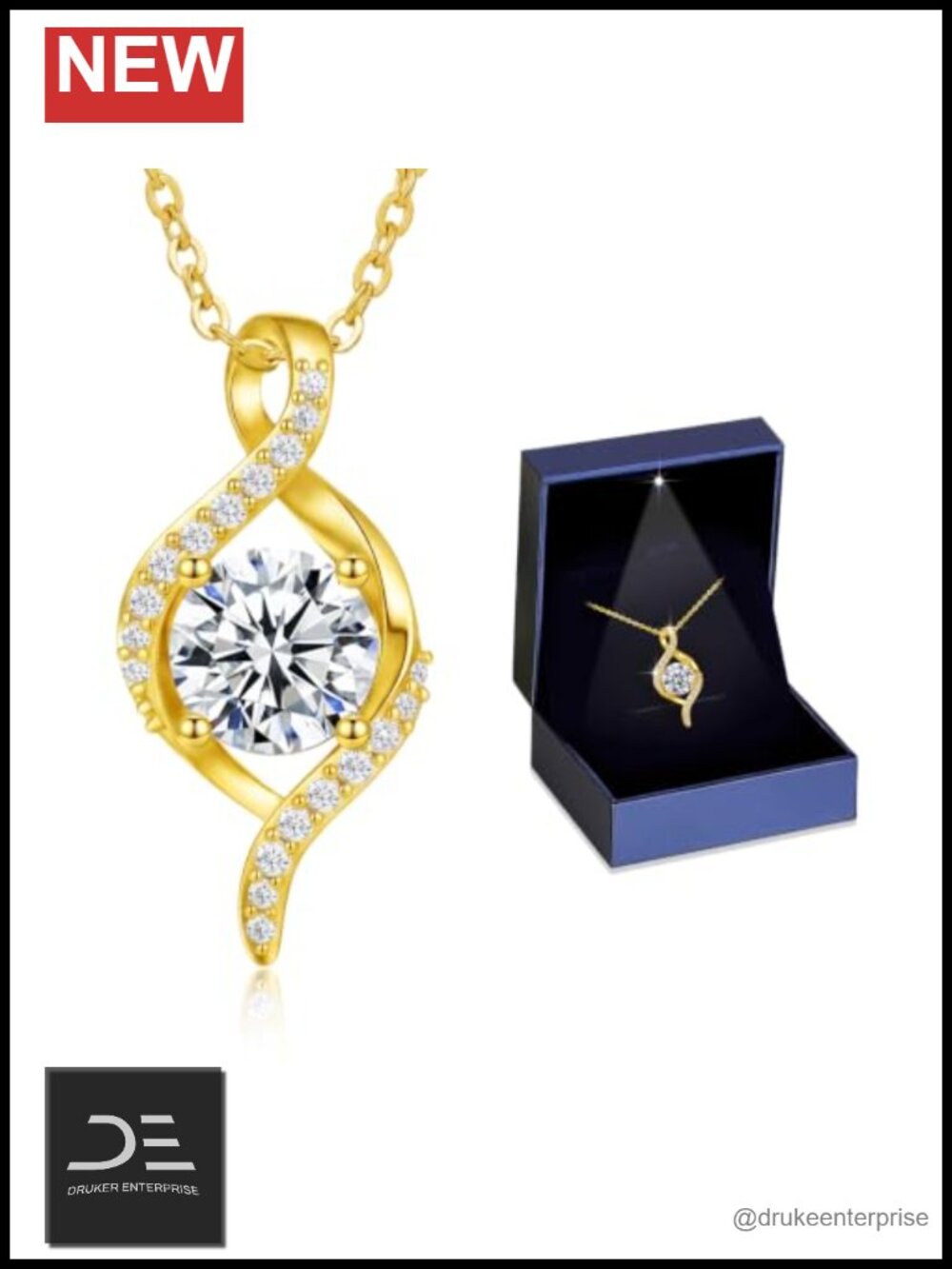 2 CT Infinity Moissanite Pendant Necklace 18K Gold Filled Sterling Silver Chain